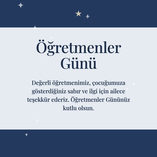 Öğretmenler Günü hareketli (GIF) kart: Değerli öğretmenimiz, çocuğumuza gösterdiğiniz sabır ve ilgi için ailece teşekkür ederiz. Öğretmenler Gününüz kutlu olsun.