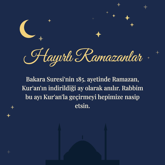 Hayırlı Ramazanlar hareketli (GIF) kart: Bakara Suresi'nin 185. ayetinde Ramazan, Kur'an'ın indirildiği ay olarak anılır. Rabbim bu ayı Kur'an'la geçirmeyi hepimize nasip etsin.