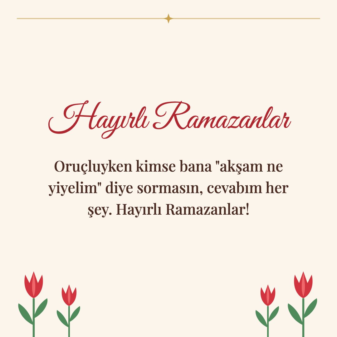 Hayırlı Ramazanlar resimli kart: Oruçluyken kimse bana "akşam ne yiyelim" diye sormasın, cevabım her şey. Hayırlı Ramazanlar!