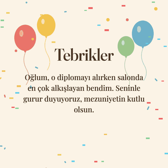 Tebrikler hareketli (GIF) kart: Oğlum, o diplomayı alırken salonda en çok alkışlayan bendim. Seninle gurur duyuyoruz, mezuniyetin kutlu olsun.