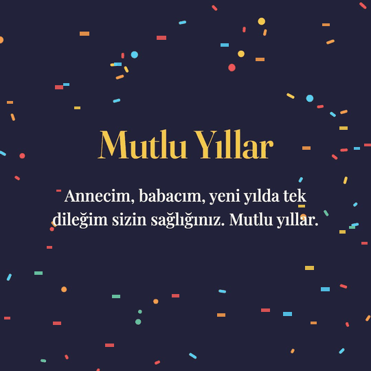 Mutlu Yıllar hareketli (GIF) kart: Annecim, babacım, yeni yılda tek dileğim sizin sağlığınız. Mutlu yıllar.