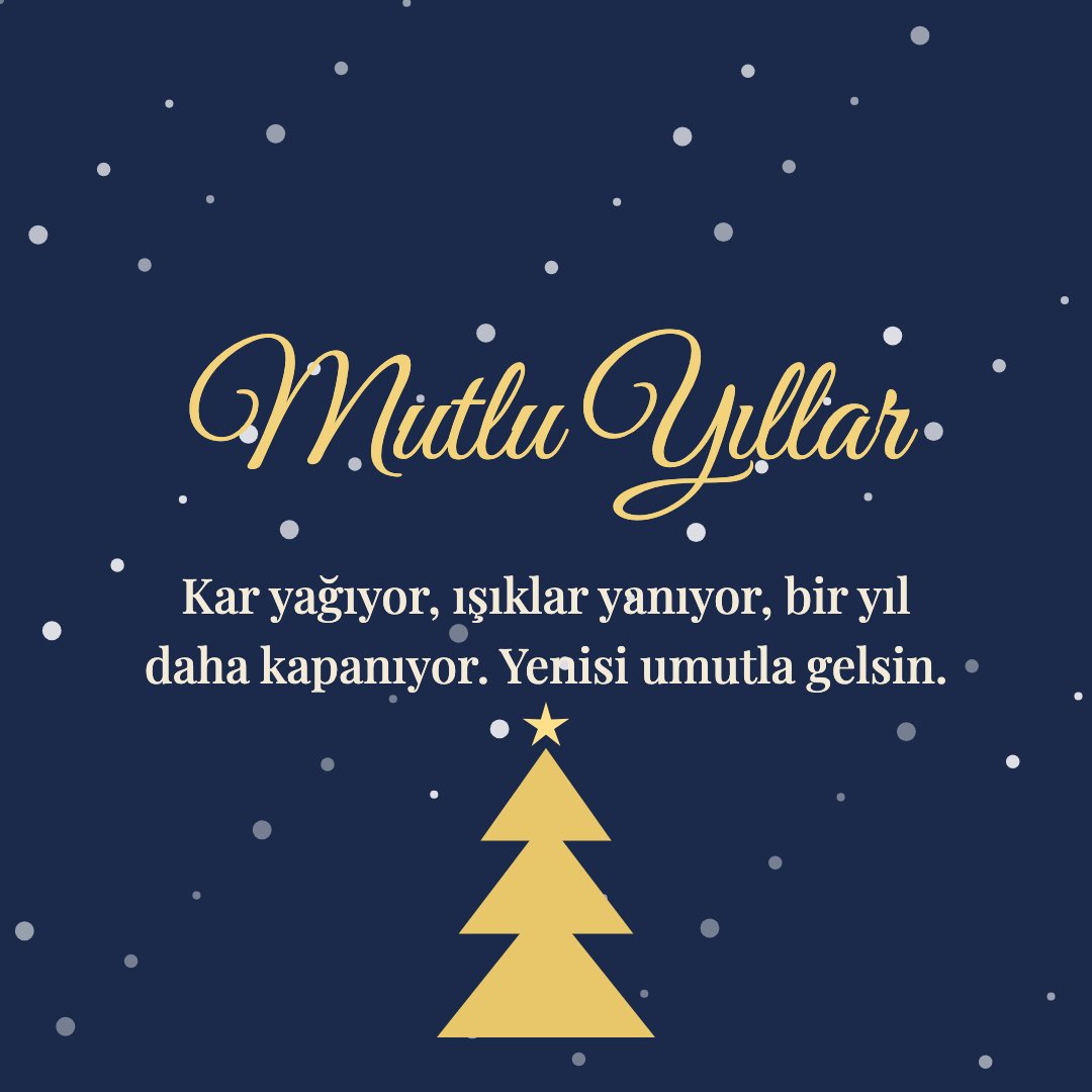 Mutlu Yıllar resimli kart: Kar yağıyor, ışıklar yanıyor, bir yıl daha kapanıyor. Yenisi umutla gelsin.